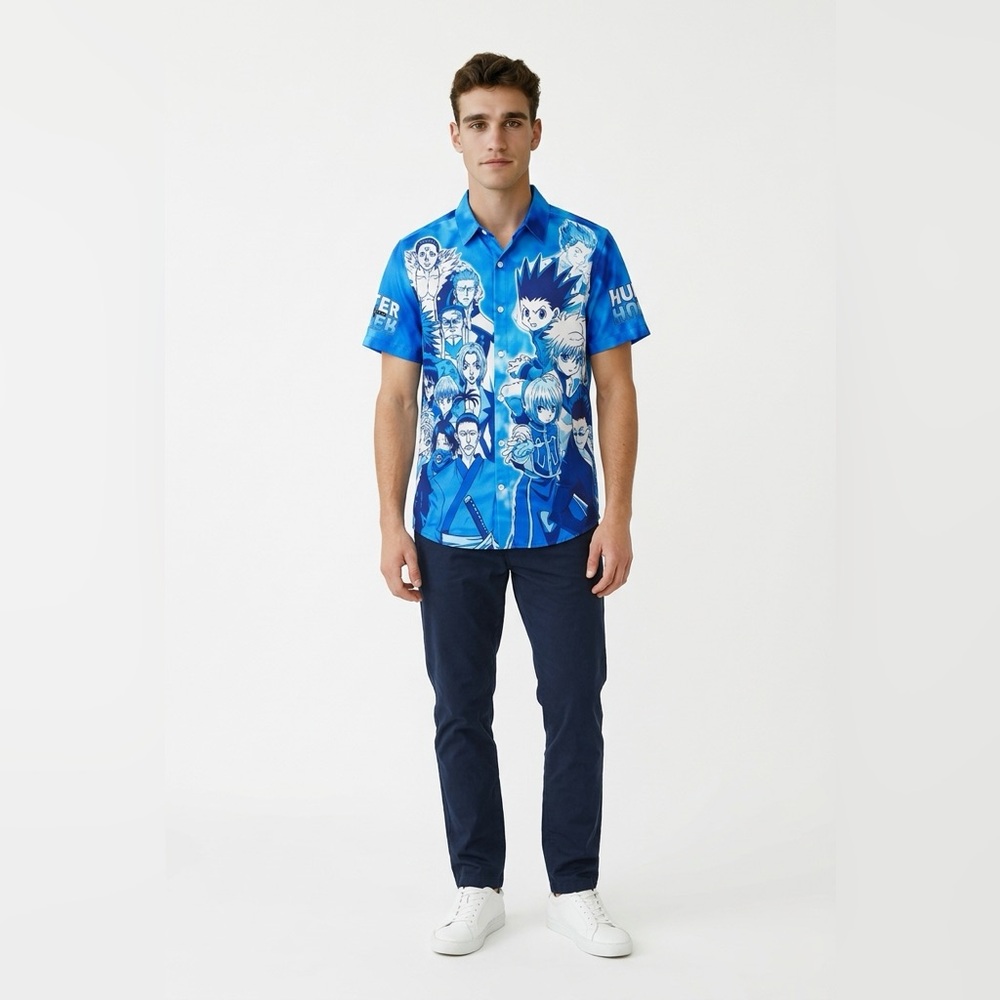Hunter X Hunter Group Woven Button-Up Shirt Mens Size M